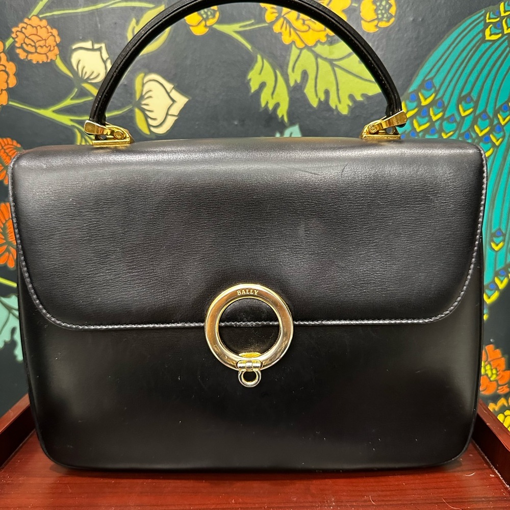 Vintage Bally Black Calfskin Top Handle Bag with Ring Hardware | 60s-70s - Picture 3 of 14